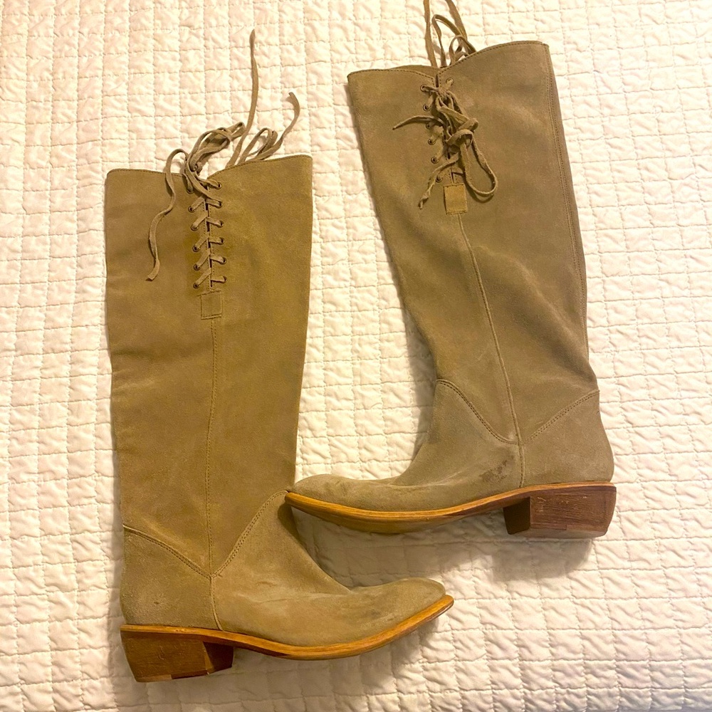 Size 10, suede boots with lace up details